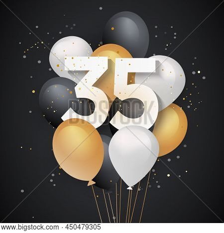 Happy 35th Birthday Balloons Greeting Card Background. 35 Years Anniversary. 35th Celebrating With C