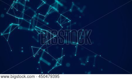 Business Futuristic Backdrop. Network Connection Structure Cyberspace With Moving Particles. Big Dat