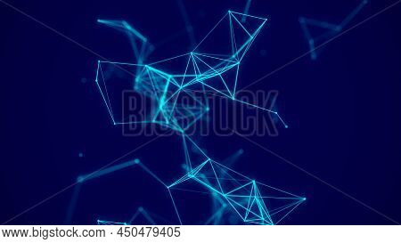 Business Futuristic Backdrop. Network Connection Structure Cyberspace With Moving Particles. Big Dat