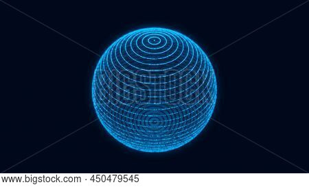 Sci-fi Blue Sphere With Particles And Lines. Concept Network Connection. Frame Sphere. Abstract Tech