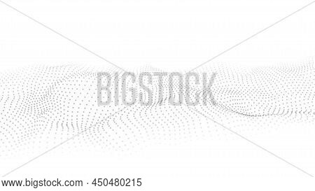 Digital Technology White Wave. Light Cyberspace With Motion Dots. Futuristic Digital Background Arti