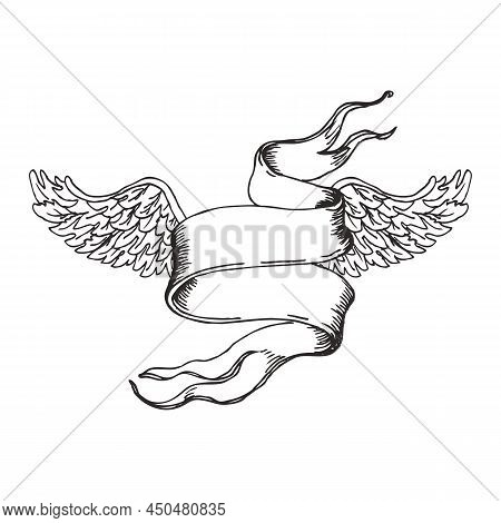 Vintage Banner Element With Angel Wings, Vector Illustration.