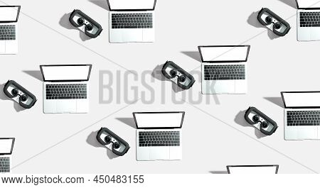Tech Gear Theme With Vr Headset And A Laptop Computer
