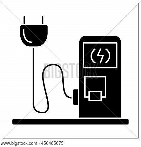 Charging Station Glyph Icon.electrical Vehicles Recharging Point. Electricity Pump With Plug And Cor