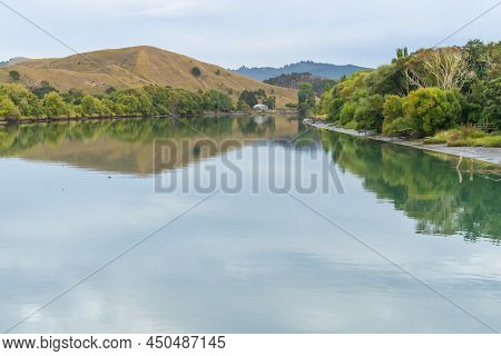Uawa River And Surrounding Hills At Sunrise From Tolaga Bay