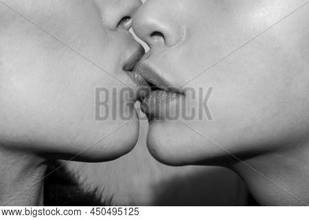 Sensual Lips Kisses Of Beautiful Sexy Couple. Passion And Sensual Touch. Sensual Kiss.