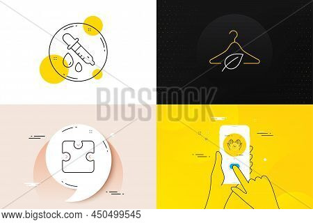Minimal Set Of Chemistry Pipette, Puzzle And Safe Time Line Icons. Phone Screen, Quote Banners. Slow