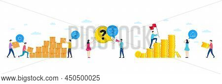 Set Of Natural Linen, Swipe Up And Question Mark Line Icons. People Characters With Delivery Parcel,