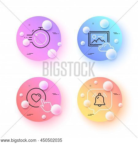 Notification Bubble, Fast Recovery And Like Button Minimal Line Icons. 3d Spheres Or Balls Buttons. 