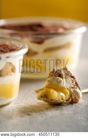 Tiramisu. Dessert With Cream For Breakfast. High Quality Photo