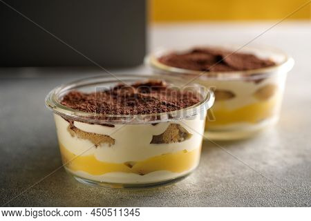 Tiramisu. Dessert With Cream For Breakfast. High Quality Photo