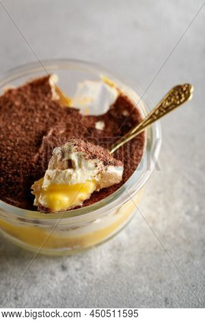 Tiramisu. Dessert With Cream For Breakfast. High Quality Photo