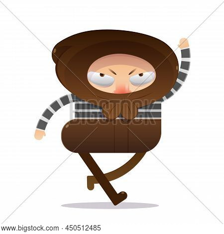 Thief Character On A White Background. Bandit Cartoon Vector Illustration