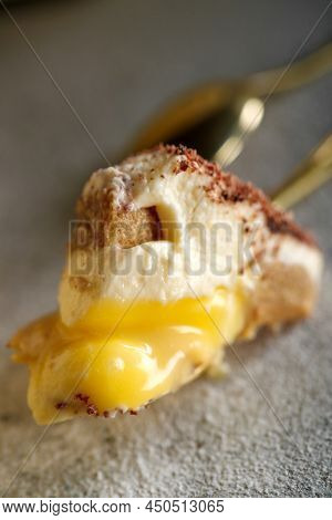 Tiramisu. Dessert With Cream For Breakfast. High Quality Photo