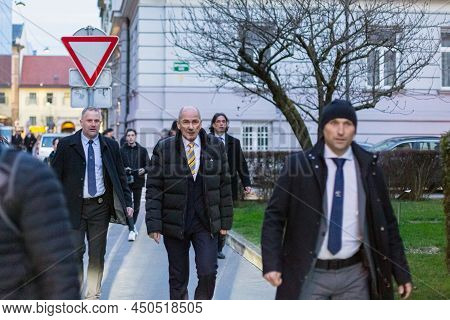 Slovenia, Ljubljana - March 2 2022: Prime Minister Janez Jansa, Keynote Speaker At The Protest In Su