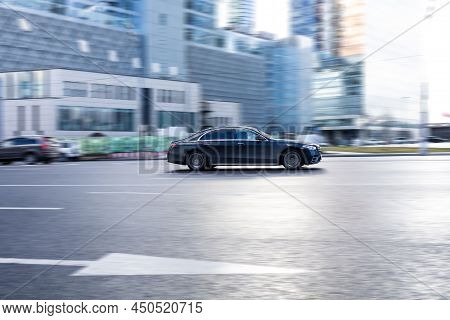Mercedes S Class W223 4matic On The Street In Motion. W223 Is The Seventh Generation Car Of The S-cl