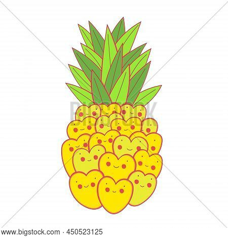 Pineapple Fruits. Vector Illustration Cartoon Flat Icon Isolated On White.