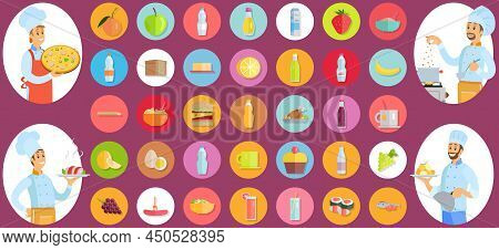 People Preparing Dish, Meal. Chefs Work With Kitchen Equipment To Prepare Food. Male Characters Fry 