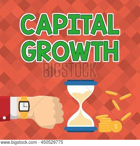 Sign Displaying Capital Growth. Conceptual Photo Increase In The Value Of An Asset Or Investment Ove