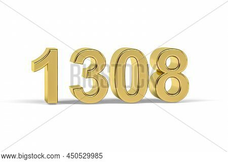 Golden 3d Number 1308 - Year 1308 Isolated On White Background - 3d Render