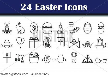 Easter Icon Set. Editable Bold Outline With Color Fill Design. Vector Illustration.