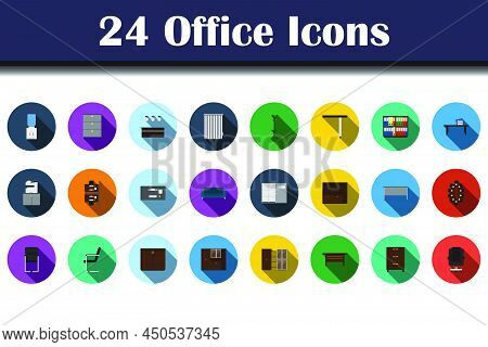 Office Icon Set. Flat Design With Long Shadow. Vector Illustration.