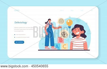 Defectologist Web Banner Or Landing Page. Psychologist Or Educator