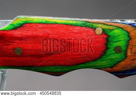 Damask Hand-forged Knife Made Of Several Layers Of Steel With An Exclusive Pattern Photographed In T