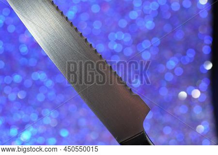 Damask Hand-forged Knife Made Of Several Layers Of Steel With An Exclusive Pattern Photographed In T