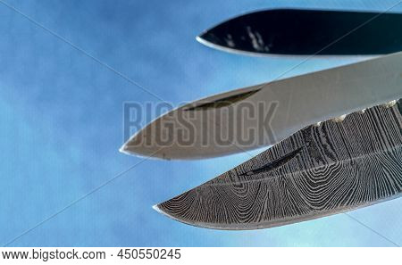 Damask Hand-forged Knife Made Of Several Layers Of Steel With An Exclusive Pattern Photographed In T
