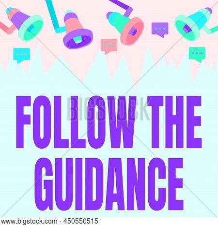 Sign Displaying Follow The Guidance. Word For Controlling A Course Of Projectile By Builtin Mechanis