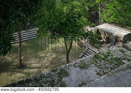 Aerial View On 'plaza A' At The Maya Site'cahal Pech' In Tropical Forest, San Ignacio, Belize