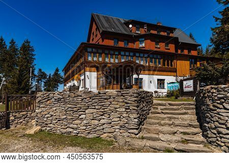 Owl Mountains, Poland - April 2021: Building Of Orzel Mountain Shelter In Owl Mountains