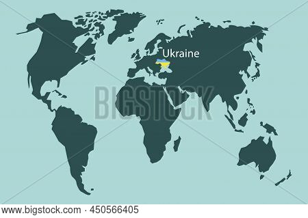 Flat Illustration With Ukraine World Map. Planet Earth. Ukraine World Map. Vector Illustration. Stoc