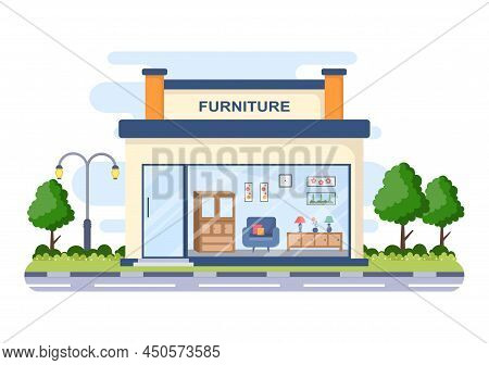 Home Furniture Store Flat Design Illustration For The Living Room To Be Comfortable Like A Sofa, Des