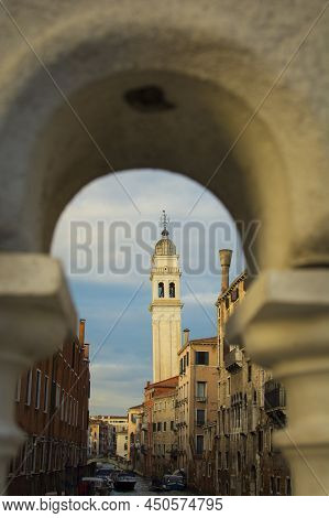 Venice, Italy, November 2014: Leaning Tower Of Campanile Di San Giorgio Dei Greci In Venice