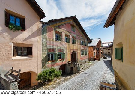 Houses In The Swiss Alpine Village Of Zuoz