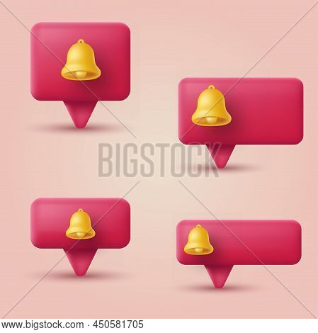 Set Of 3d Subscribe Bell Button. Notificaton Sign. Vector