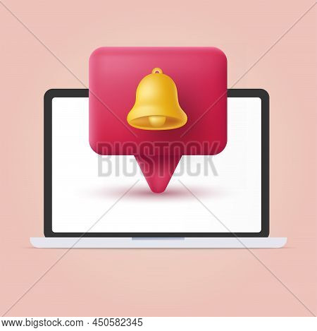 3d Yellow Subscribe Speech Bubble On Laptop. Vector