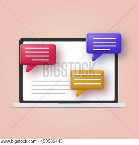 3d Speech Bubbles On Computer. Communication Concept. Vector