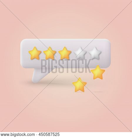 3d Rating Stars Icon For Review Product. Speech Bubble With Yellow Stars. Vector