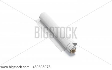 Blank White Fabric Twisted In Roll Mockup, Side View, 3d Rendering. Empty Satin Or Clothe Rolled Sam