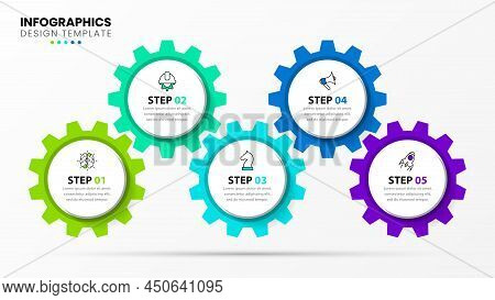 Infographic Template With Icons And 5 Options Or Steps. Gears. Can Be Used For Workflow Layout, Diag
