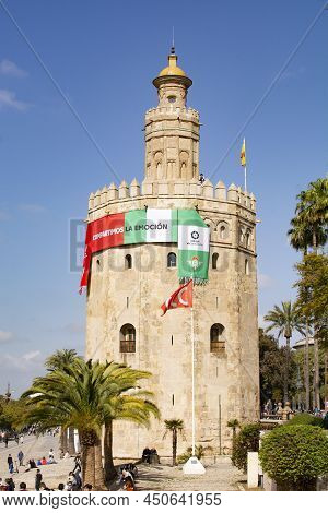 Sevilla, Spain -march 03, 2022 : Tower Of Gold Or Torre Del Oro
