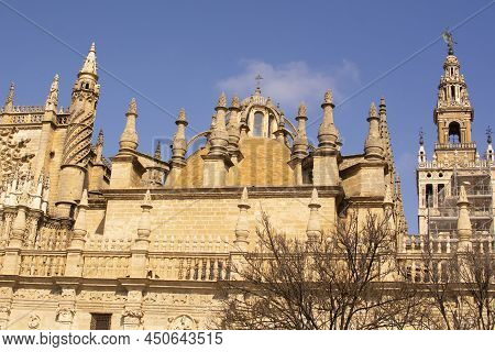 Sevilla, Spain -march 03, 2022 : Famous Cathedral Of Sevilla In Andalucia, Spain, Unesco World Herit