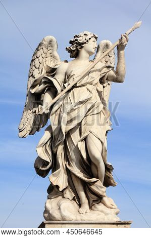 Angel Statue In Rome, Italy. Angel Sculptures Of Ponte Sant'angelo (saint Angel Bridge).