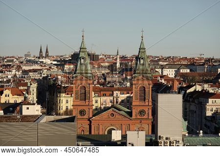 Church Of St. Wenceslas On Smichov, Prague, Czech Republic. Three-nave Basilica In The Neo-renaissan