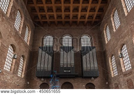 Trier, Rhineland-palatinate  Germany - 04 15 2019 - The Symmetric Interior Design Of The Basilica Of