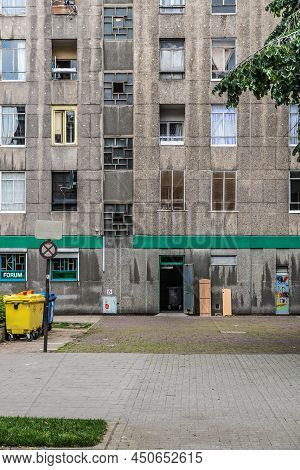 Brussels Old Town - Belgium - 06 07 2019 - Entrance And Facade Of The Social Block Rempart Des Moine