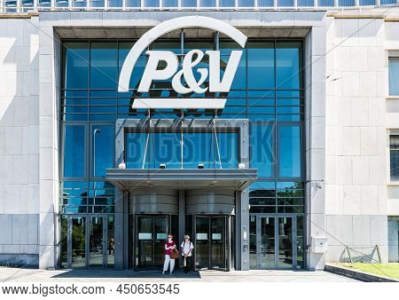 Schaerbeek, Brussels - Belgium, 06 29 2019 - Office Building Of The P And V Insurance Company At Bot